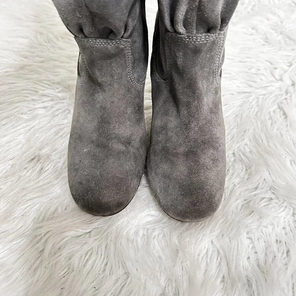 MICHAEL‎ MICHAEL KORS Tall Slouchy Shaft Boots Stale Grey Suede Leather Size 7 M